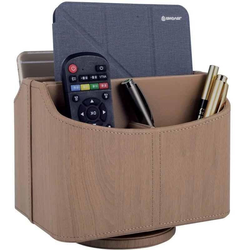 Leather Remote Control Phone and TV Holder Desk Storage Box - Delicate Leather
