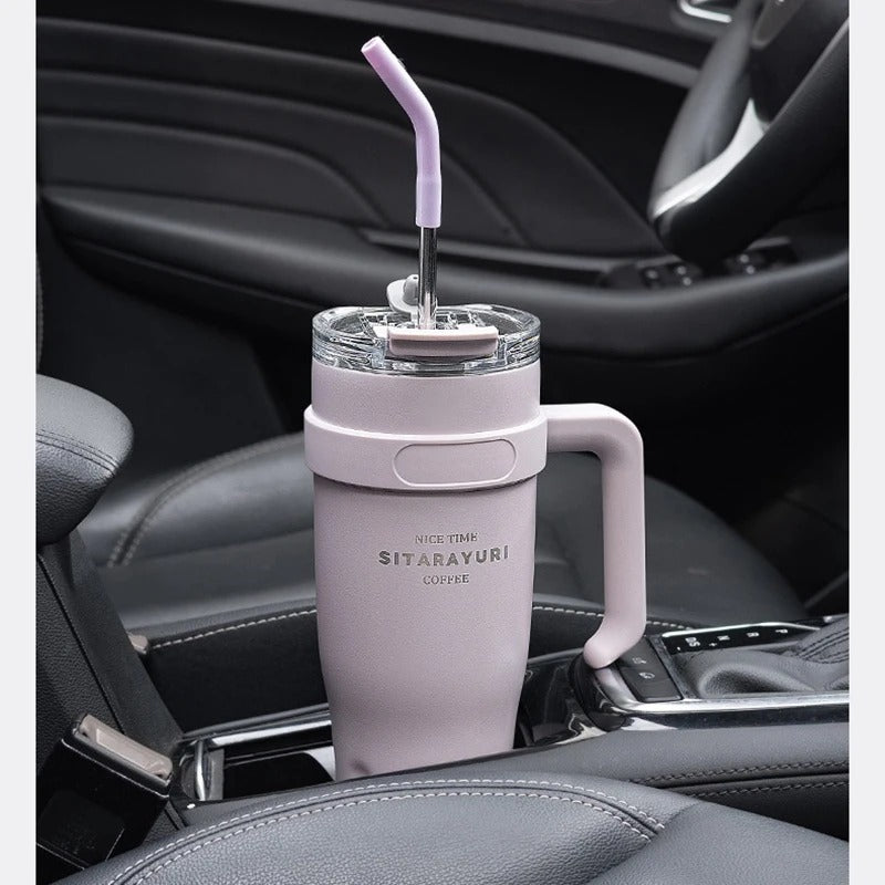 Large Capacity Stainless Steel Insulated Cup with Handle & Straw – Ideal for Office, Outdoor & Travel