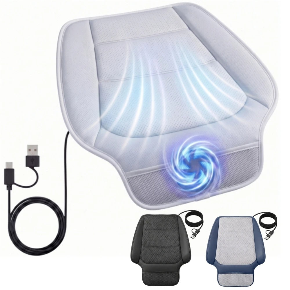USB Cooling Car Seat Cushion – Ventilated Seat Pad with Intelligent Fan System - Delicate Leather