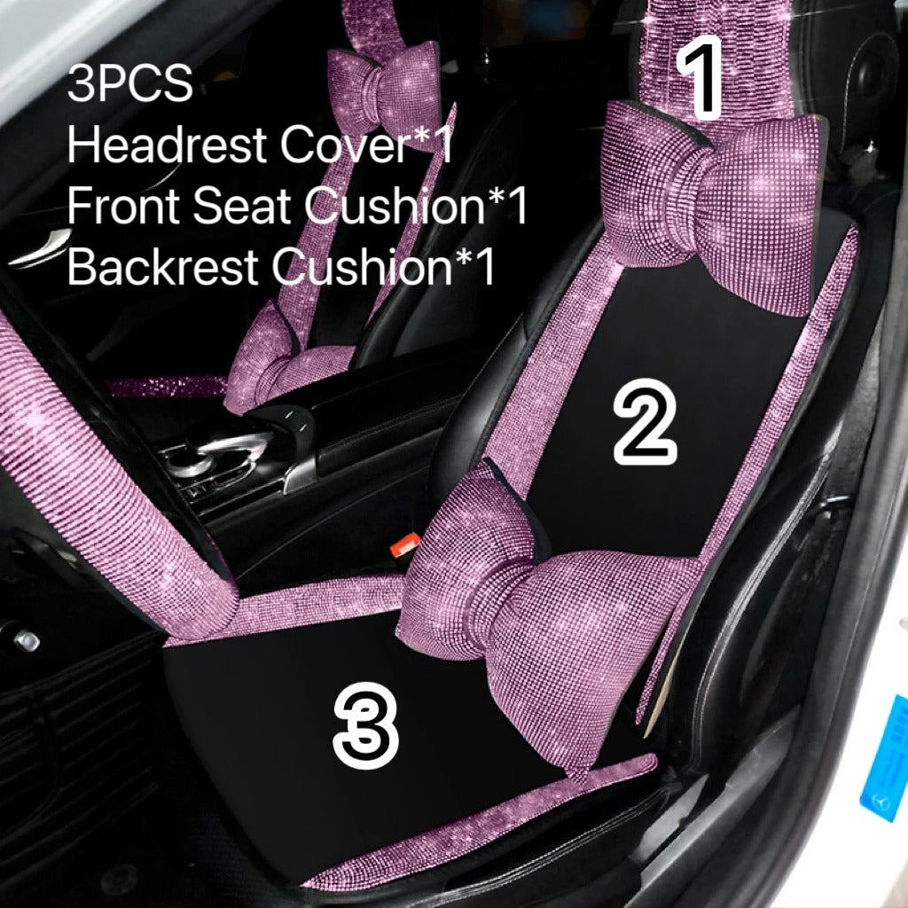 Cute Pink Rhinestone Car Seat Cover – Ice Silk Anti-Slip Cushion with Sparkling Crystal Design, Gift For Mother's Day 2025 - Delicate Leather