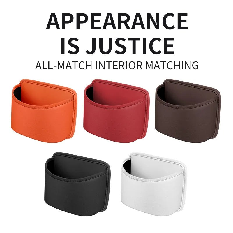 Multifunctional Car Trash Can with Rolling Cover – Seat Back Cup Holder & Door Storage Organizer, PVC Material, Universal Fit - Delicate Leather