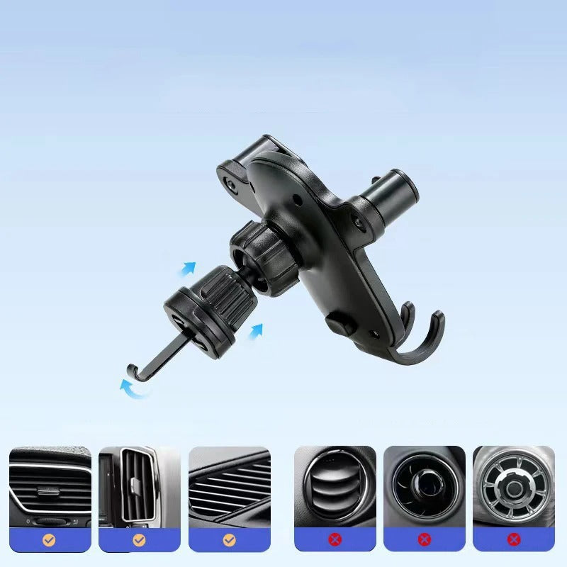 Universal Gravity Car Phone Holder - 360° Rotating Air Vent Mount for iPhone 14/13/12/11 Pro Max, Xiaomi, Samsung - Delicate Leather