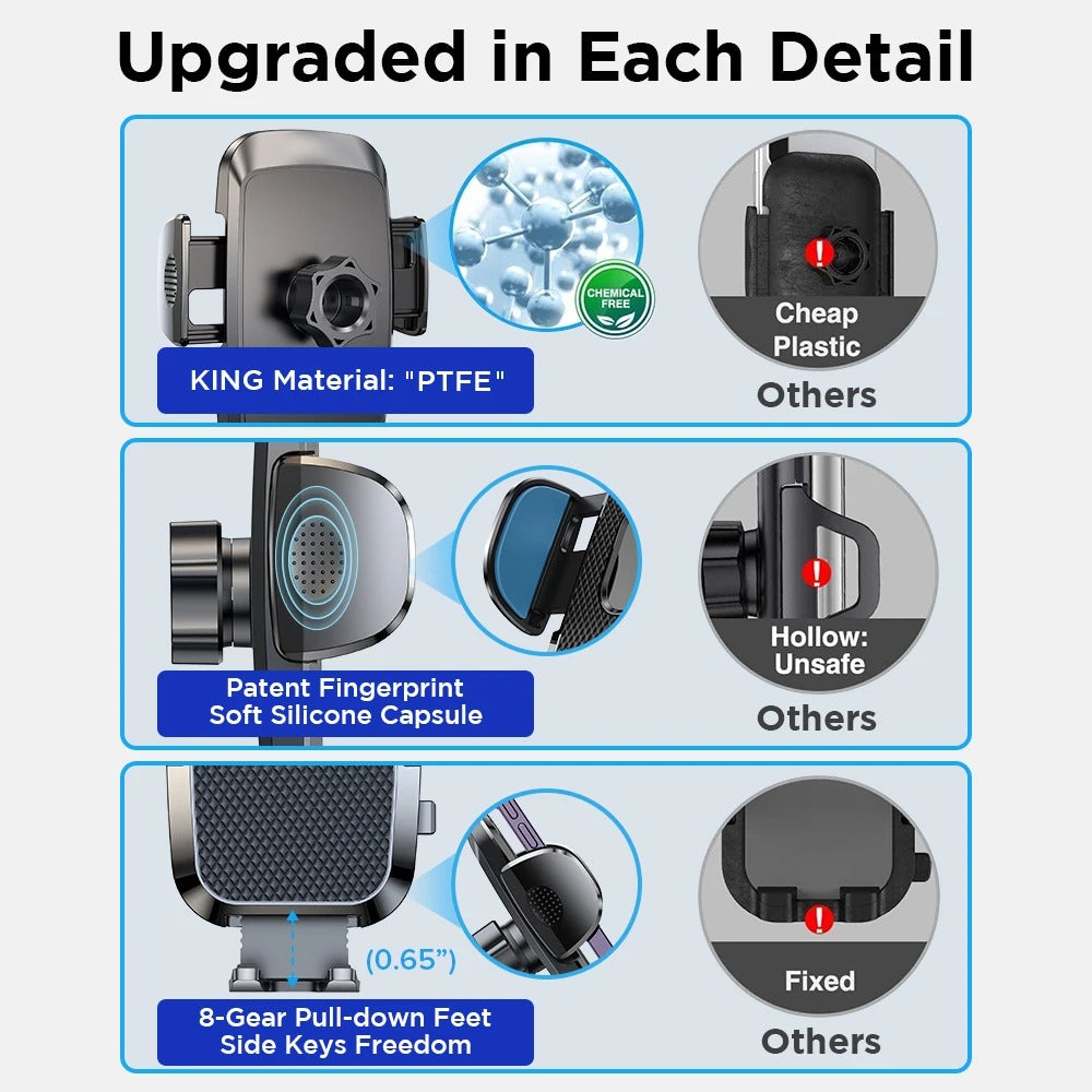 360° Dashboard Phone Holder for Car - 9in Flexible Long Arm, Universal Windshield & Air Vent Mount for All Mobile Phones - Delicate Leather