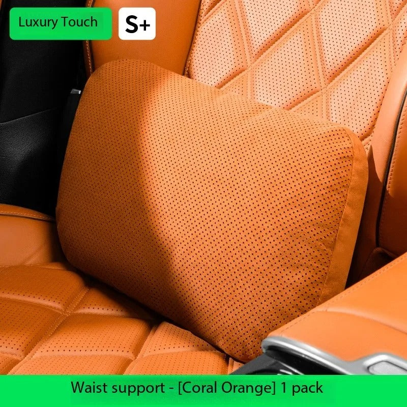 Luxury Suede Car Headrest and Lumbar Cushion Set – Breathable All-Season Support Pillows for Vehicle Seats - Delicate Leather