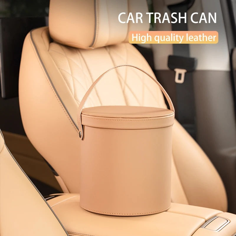 Car Trash Can - Leather Storage Bucket for Car Accessories - Delicate Leather