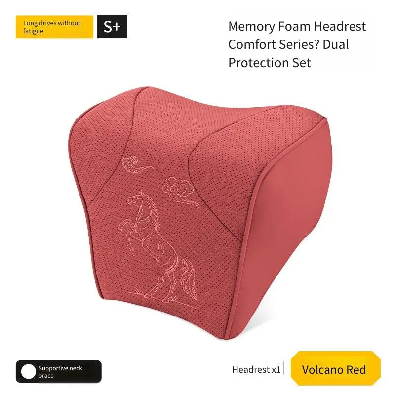 Embroidered Nappa Leather Car Seat Cushion Set – Breathable Seat Pad with Headrest & Lumbar Cushions - Delicate Leather