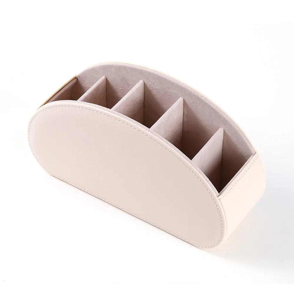 Desktop PU Leather Organizer Remote Control Phone and TV Holder Desk Storage Box Cosmetic Brush Storage Holder - Delicate Leather