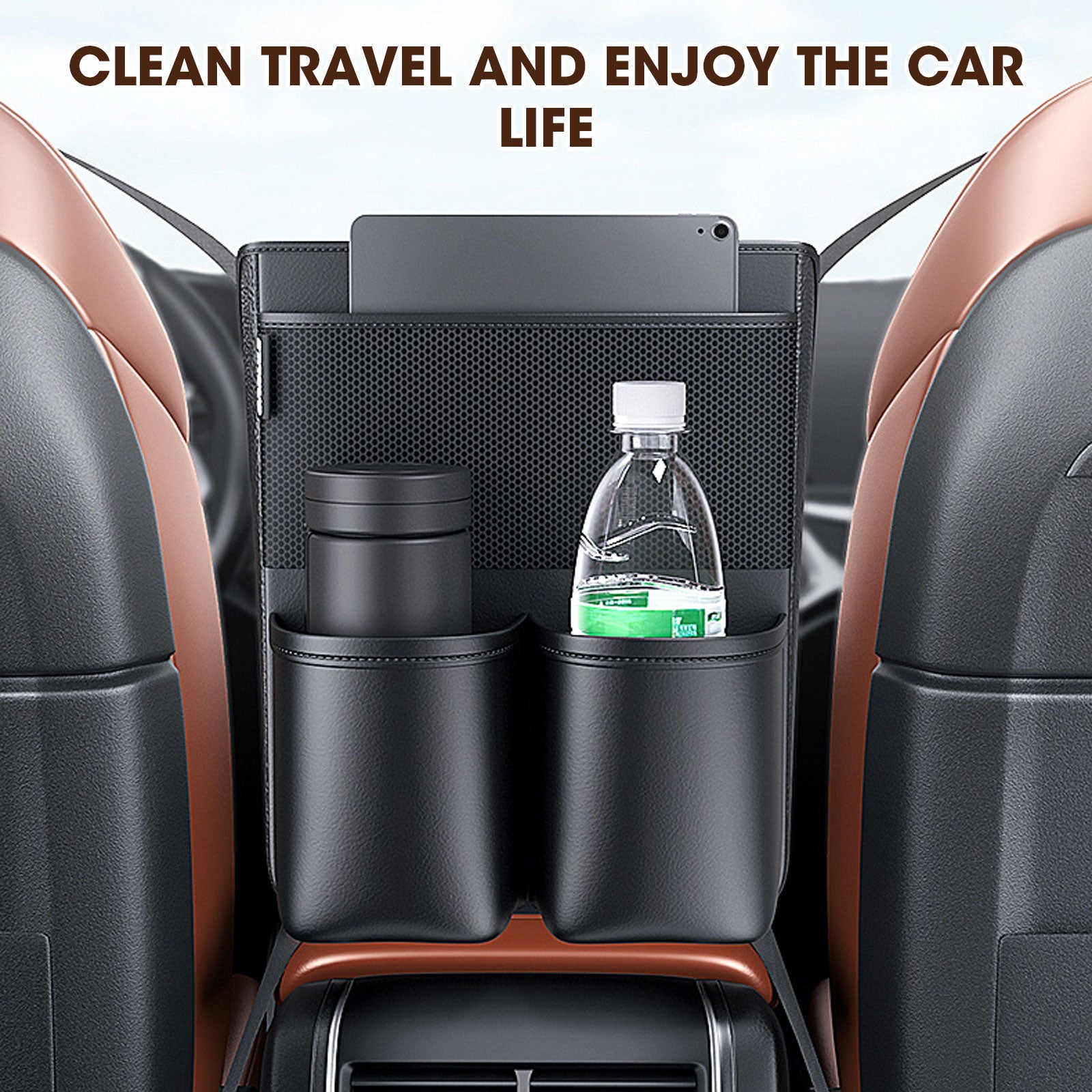 Car Seat Middle Storage Bag - PU Leather Car Armrest Hanging Organizer - Delicate Leather