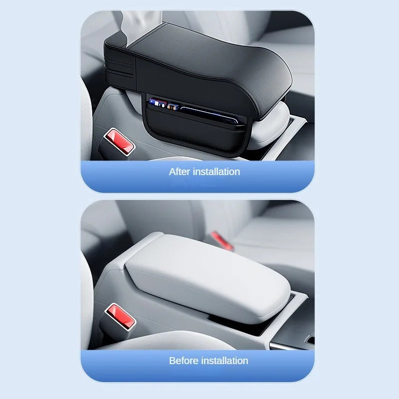 Universal Car Armrest Pad with Tissue Holder – Leather Elbow Rest Support for Center Console - Delicate Leather
