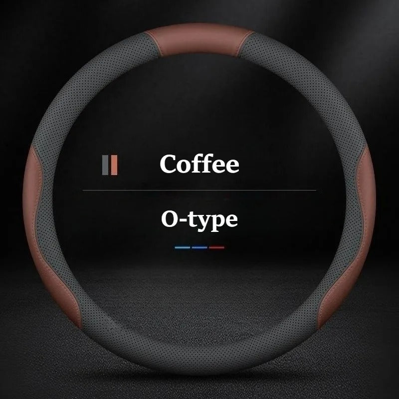 Nappa Leather Steering Wheel Cover – Anti-Slip 38cm Universal Fit Interior Accessory