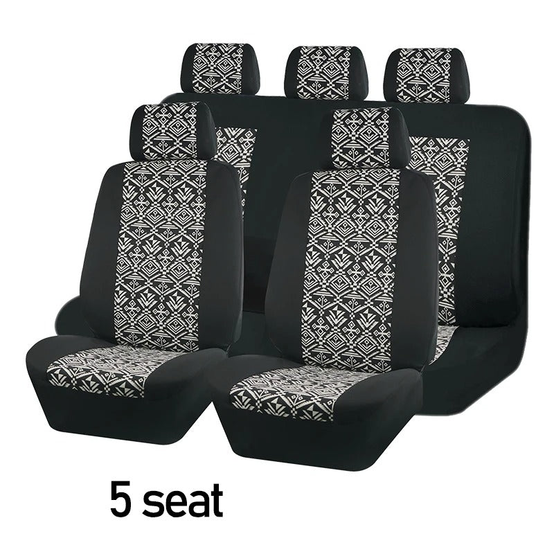 Universal 9-Piece Car Seat Covers – Polyester Fabric with 3-Zipper Design for Cars, SUVs, Trucks & Vans - Delicate Leather