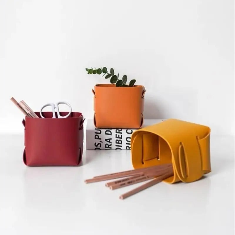 Leather Storage Box, Cosmetics Remote Control Pen Key Basket, Desktop Sundries Storage, Home Organization - Delicate Leather