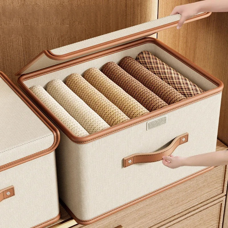 Dustproof Storage Box with Lid - Large Capacity Foldable Clothes Storage Box, Double Thickness Moisture-proof Storage Box - Delicate Leather