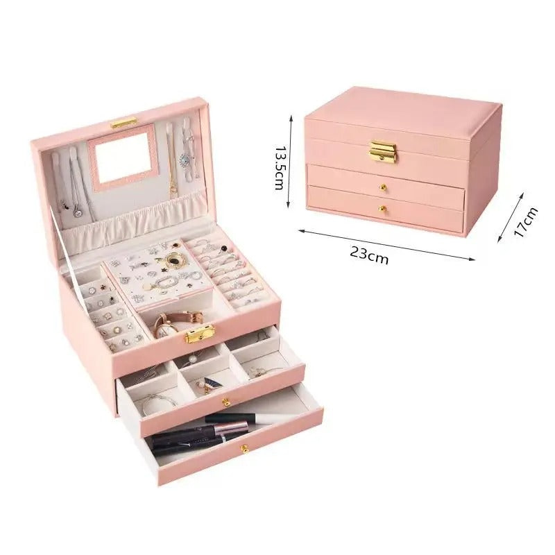 Leather 5-Layer Drawer Jewelry Storage Box - Large Capacity Organizer for Necklaces, Bracelets, Pendants - Delicate Leather