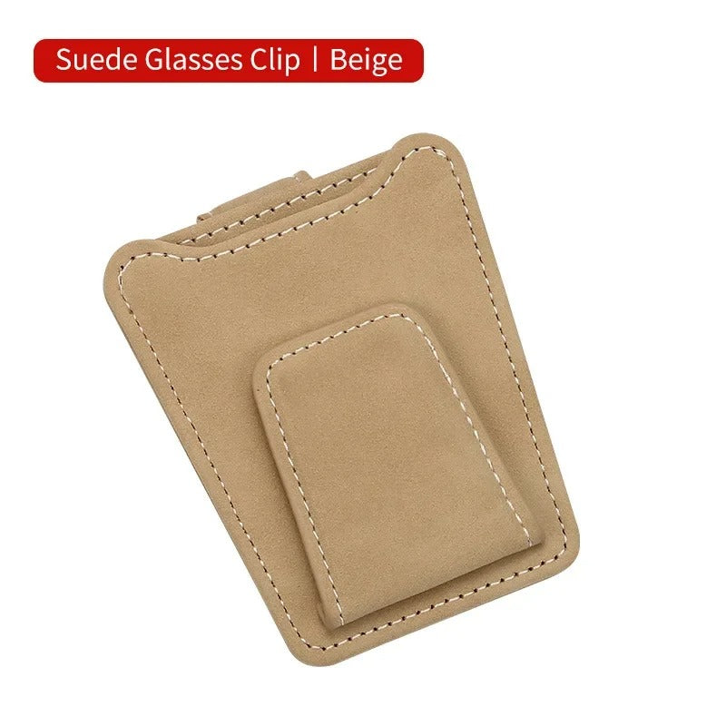 Suede Leather Car Glasses Holder Auto Sun Visor Sunglasses Clip Card Ticket Organizer Universal Multi-Function Car Accessories - Delicate Leather