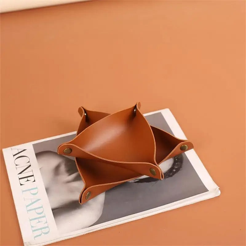 Leather Storage Box, Cosmetics Remote Control Pen Key Basket, Desktop Sundries Storage, Home Organization - Delicate Leather