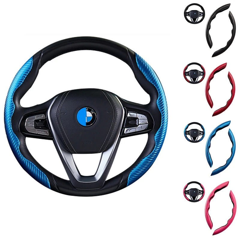 2-Pack Carbon Fiber Style Steering Wheel Spinner Covers – Microfiber Leather PVC, Non-Slip Universal Fit - Delicate Leather