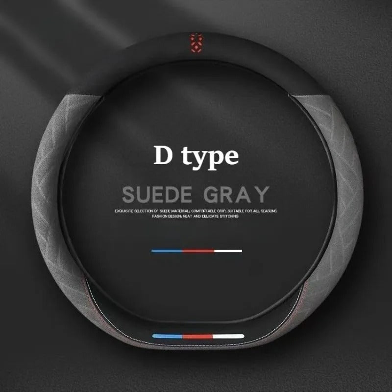 Suede Steering Wheel Cover – Universal 38cm O/D Shape Anti-Slip All-Season Grip - Delicate Leather