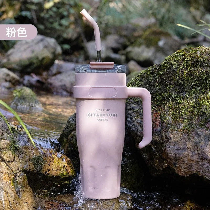 Large Capacity Stainless Steel Insulated Cup with Handle & Straw – Ideal for Office, Outdoor & Travel