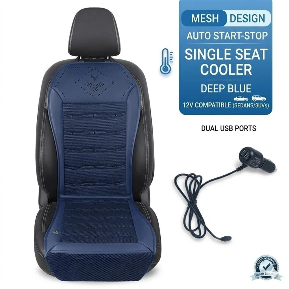12V Ventilated Car Seat Cushion – Smart Auto Start/Stop Cooling Seat Cover - Delicate Leather
