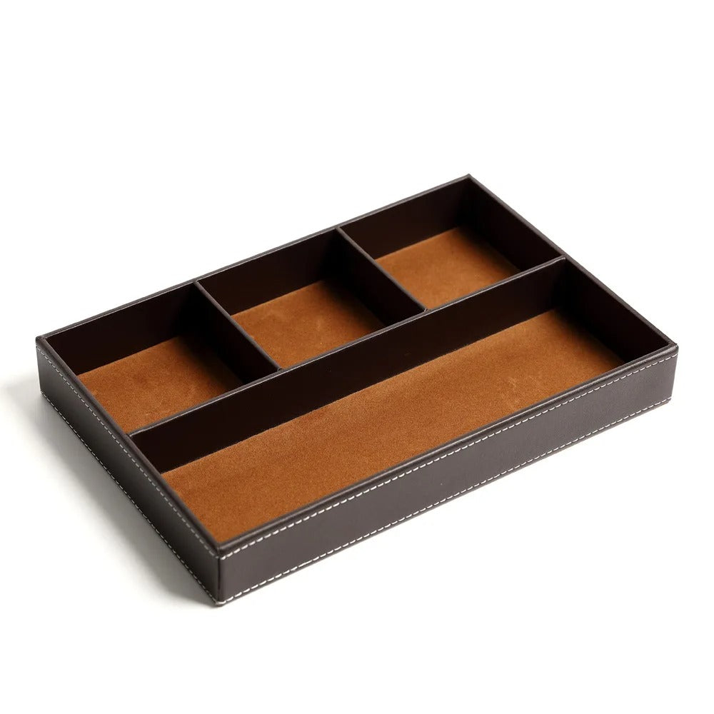 Storage Large Capacity Leather Organizer Box Tray for Keys and Office Supplies - Delicate Leather