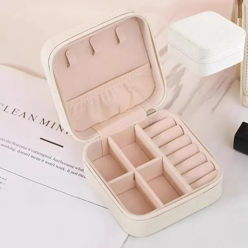 Mini Jewelry Storage Box - Portable Home Travel Earrings Necklace Storage Case for Women, Ring Organizer PU Leather Display Case - Delicate Leather