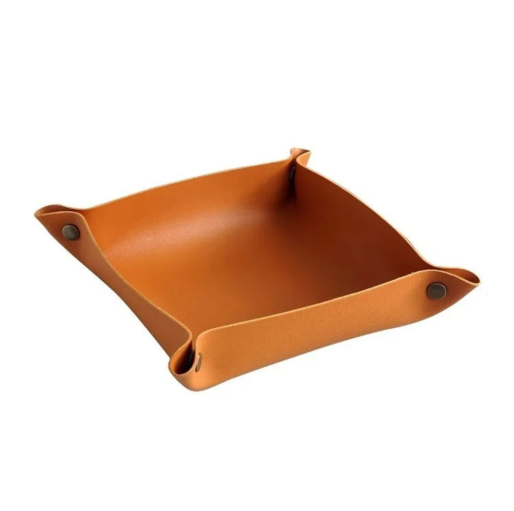 Desktop PU Leather Organizer Key Tray - Multi Folding Storage Box - Delicate Leather