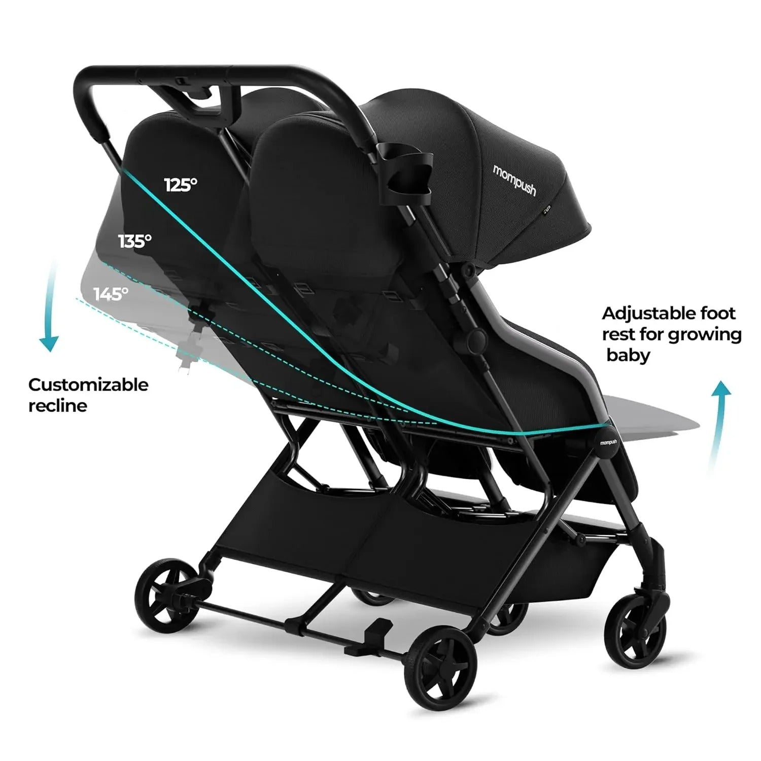 Double Ultralight Stroller – Lightweight Side-by-Side Twin Stroller with Adjustable Seats and Compact Fold - Delicate Leather