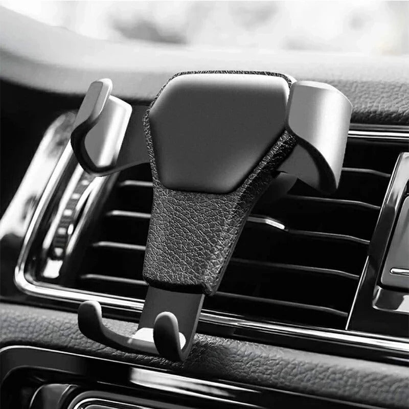 Universal Gravity Auto Phone Holder - Air Vent Clip Mount for iPhone 14, Xiaomi, and All 4.7-6.5 Inch Smartphones - Delicate Leather
