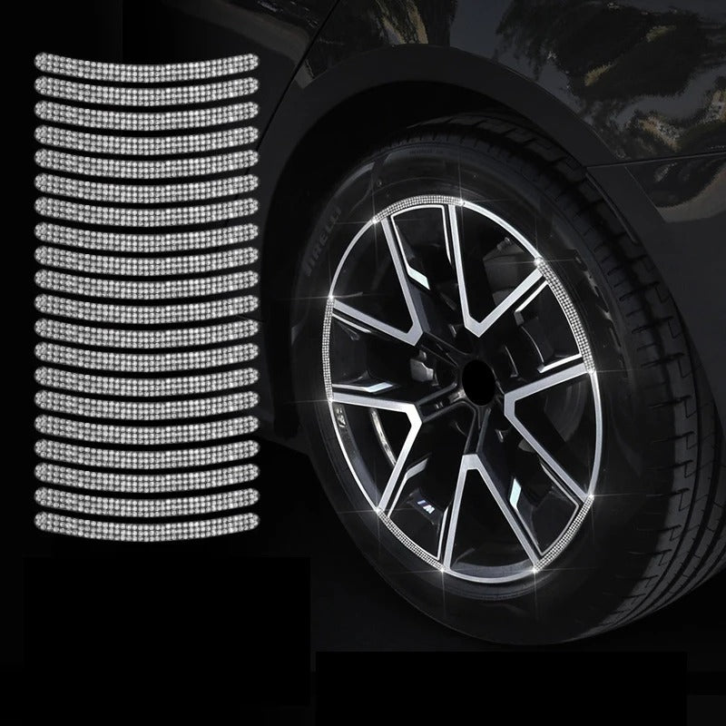 20Pcs Bling Rhinestone Car Tire Rim Stickers – Reflective Safety Warning Strips & Wheel Hub Decoration for Women