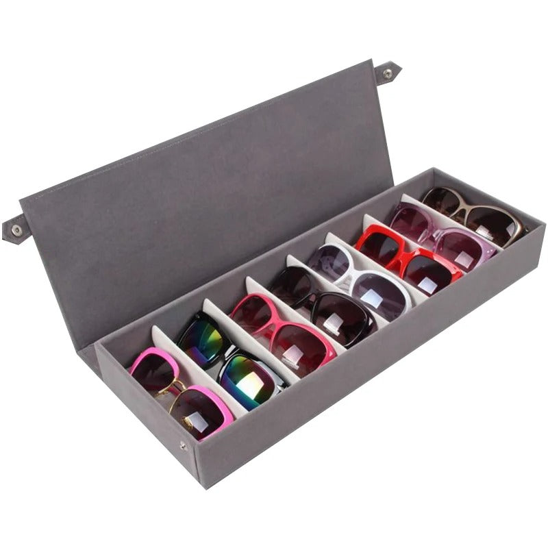Sunglasses Organizer Box Multi-Slot Eyeglasses Storage Folding Portable Glasses Travel PU Leather Case Home Storage - Delicate Leather