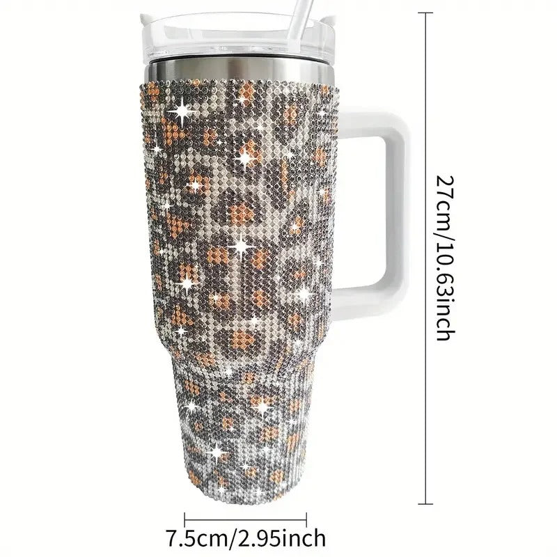 40oz Sparkling Studded Stainless Steel Tumbler – Insulated Water Bottle with Lid & Handle - Delicate Leather
