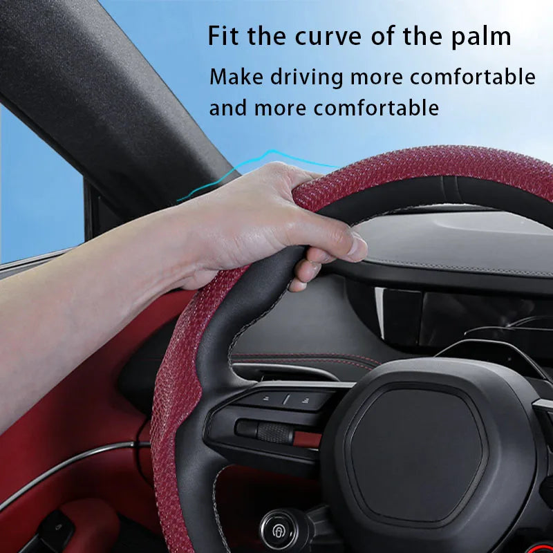 5D Copper Coin Pattern Steering Wheel Cover – Breathable Ultra-Thin Anti-Slip Universal Fit - Delicate Leather