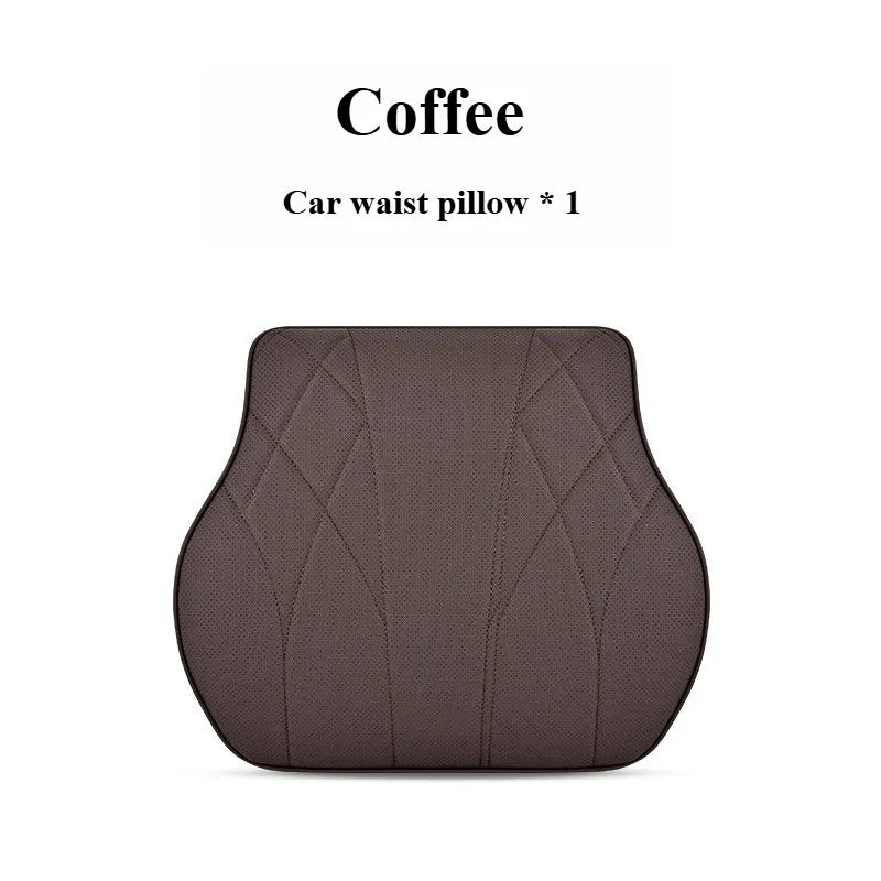 Memory Foam Car Neck & Lumbar Support Pillow Set – Leather Seat Comfort Cushions - Delicate Leather