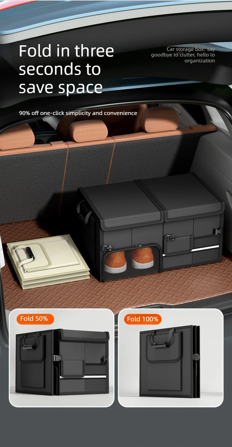 60L Foldable Car Trunk Organizer – Waterproof Large Capacity Storage Box for Travel & Outdoor Use - Delicate Leather
