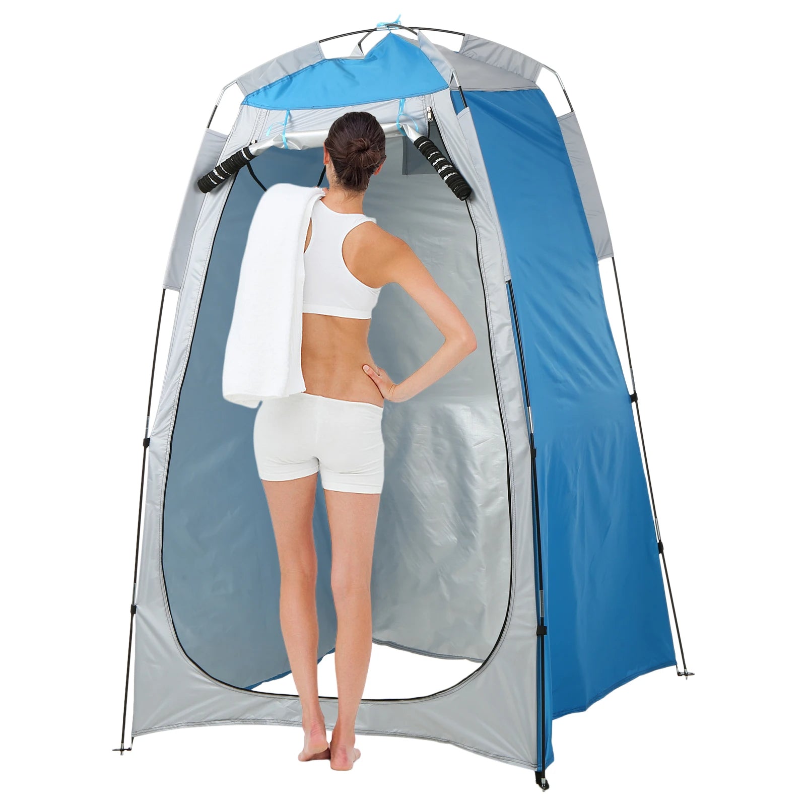 Portable Beach Shower Toilet Changing Tent Sun Rain Shelter Privacy Shelter Tent with Window for Outdoor Camping Bathroom - Delicate Leather