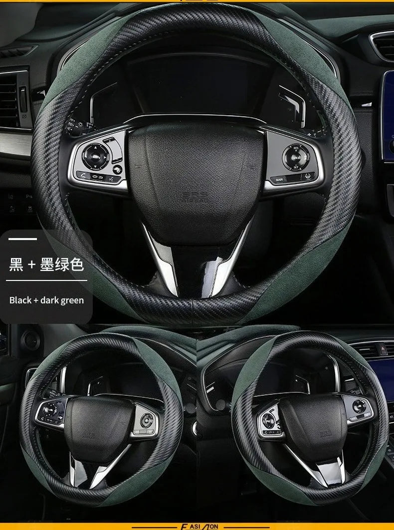Carbon Fiber Style Steering Wheel Cover – Anti-Slip Universal Grip Interior Accessory - Delicate Leather