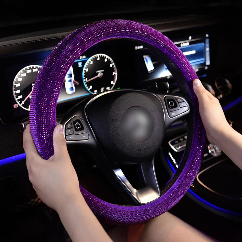 Crystal Rhinestone Steering Wheel Cover – Decorative Anti-Slip Universal Grip - Delicate Leather