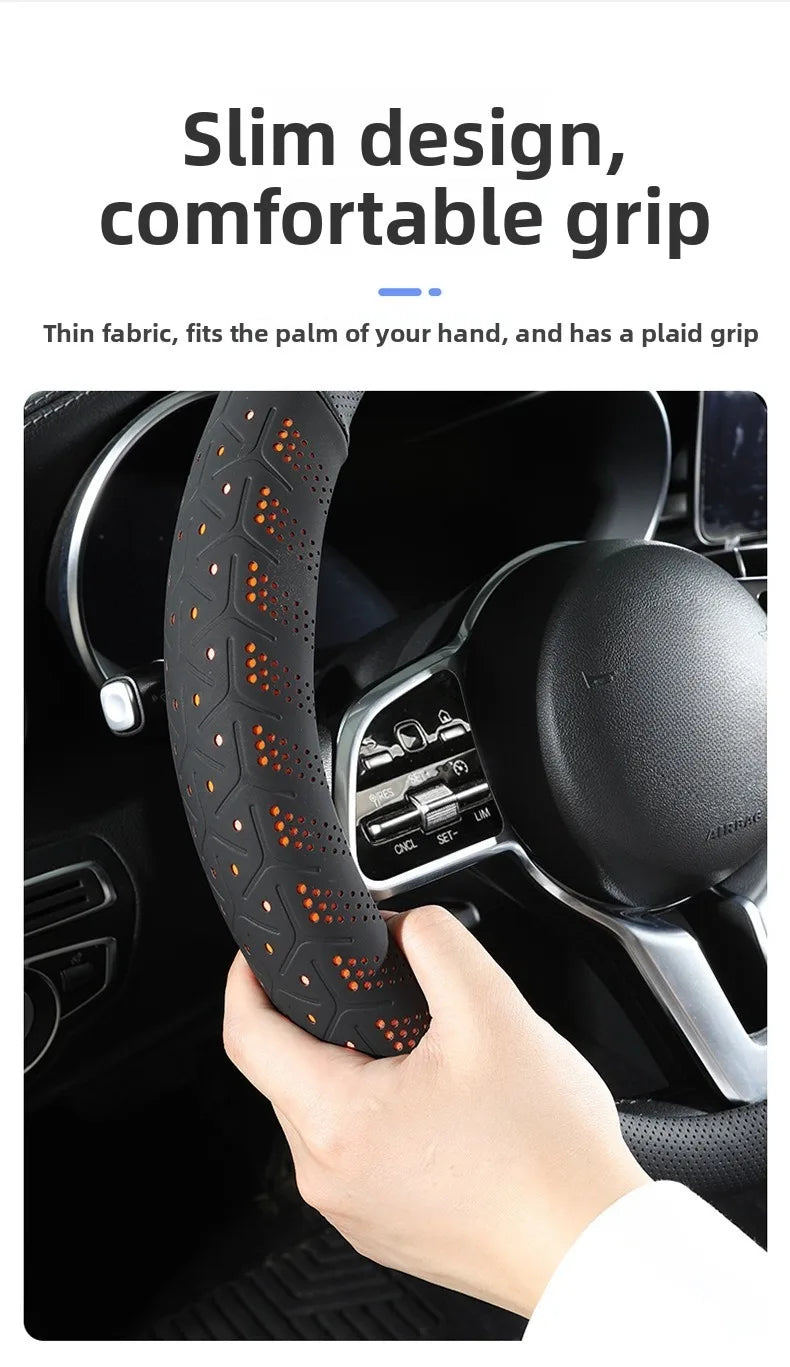Luxury Leather Steering Wheel Cover – Non-Slip Universal 38cm Interior Accessory - Delicate Leather