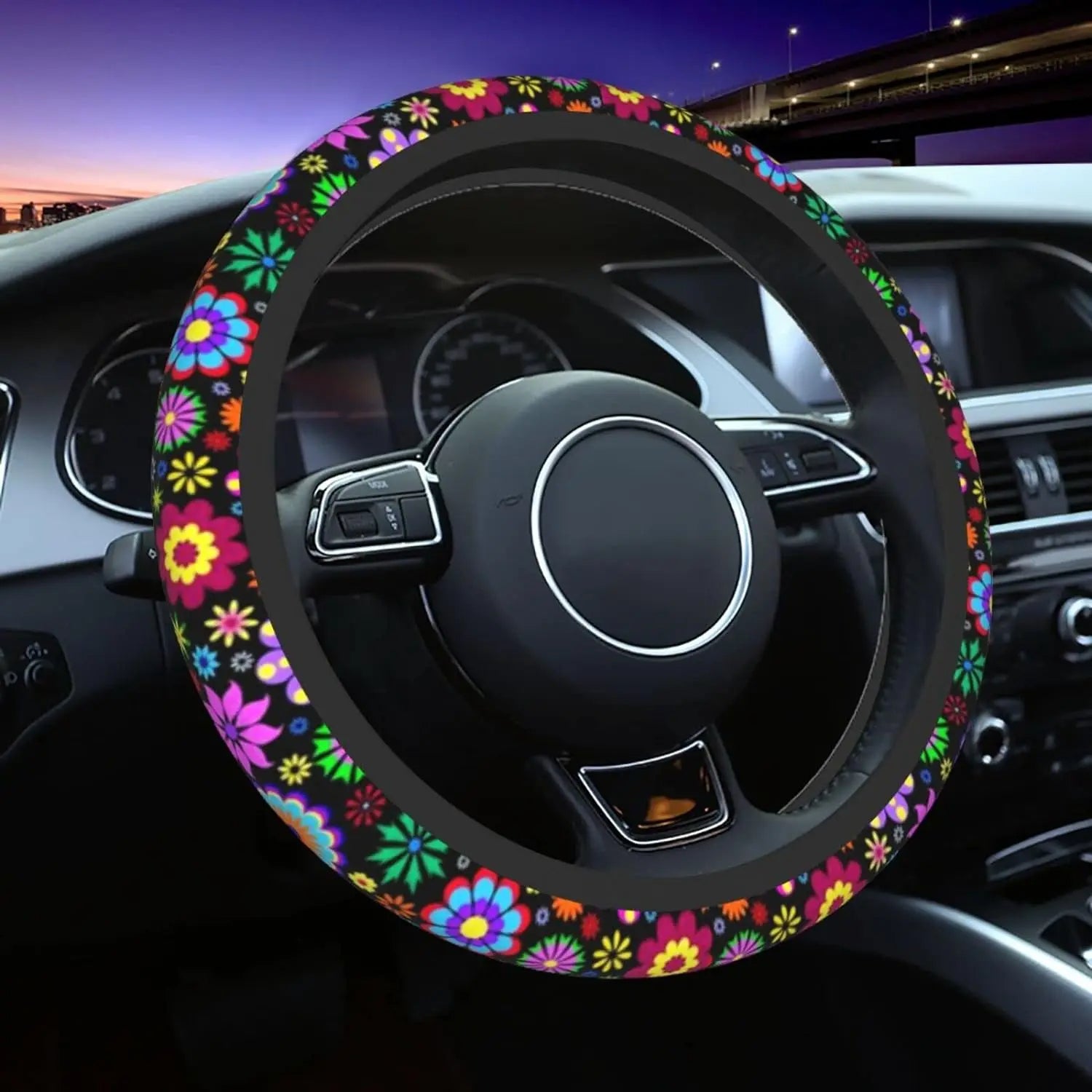 Hippie Flower Steering Wheel Cover, Sage Green Hippie Flower Car Steering Wheel Cover , Car Accessories 21 - Delicate Leather
