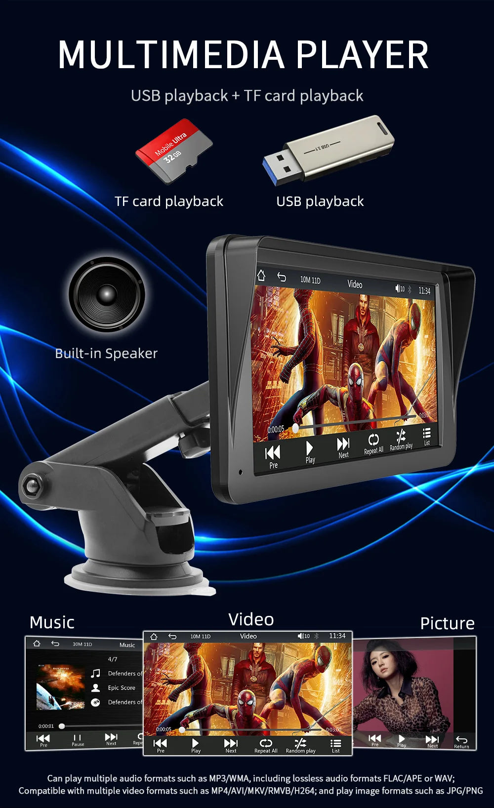 7-Inch Portable Car Radio – B5300 CarPlay & Android Auto Multimedia Video Player with USB AUX for Rear View Camera 21 - Delicate Leather