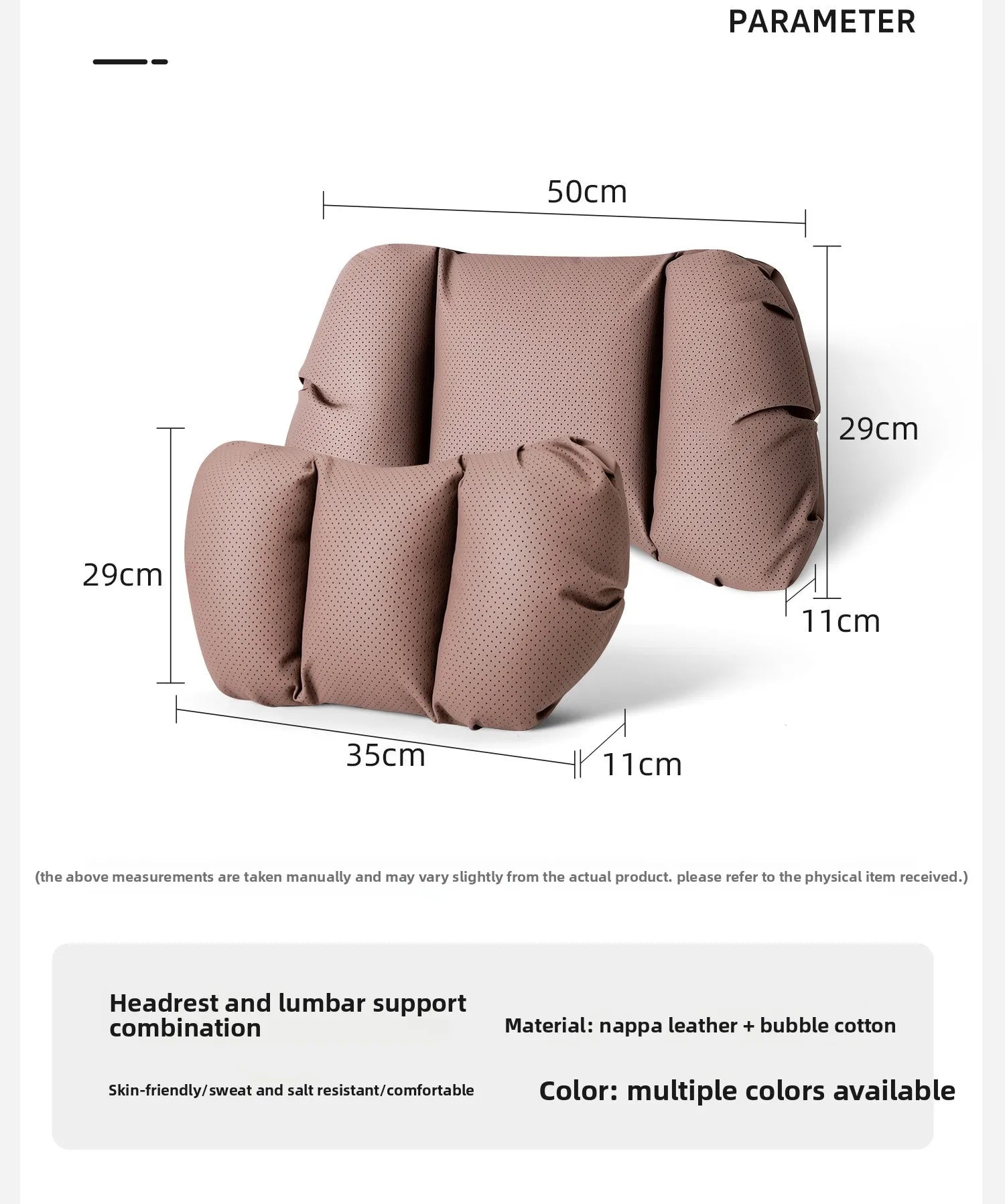 Universal Car Headrest & Lumbar Support Pillow – Breathable Perforated Leather Seat Cushion Set - Delicate Leather