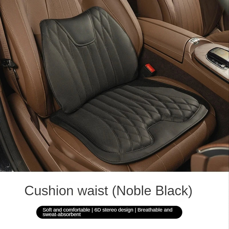 Delicate Leather Universal Car Seat Cushion with Lumbar Support – Ergonomic Leather Driver’s Seat Pad with Integrated Back Support
