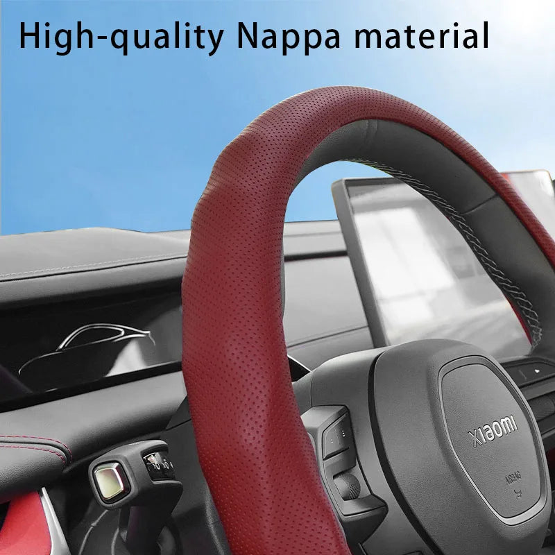 5D Nappa Leather Steering Wheel Cover – Perforated Breathable Ultra-Thin Anti-Slip Grip - Delicate Leather