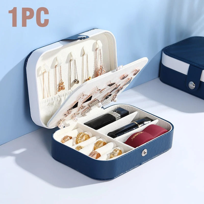 Double Layer PU Leather Portable Travel Jewelry Box - Storage Organizer Packaging Case for Earrings, Rings, Necklaces - Delicate Leather