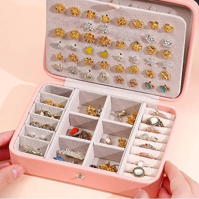 Portable PU Leather Jewelry Organizer Box for Earrings, Rings, and Necklaces - Delicate Leather