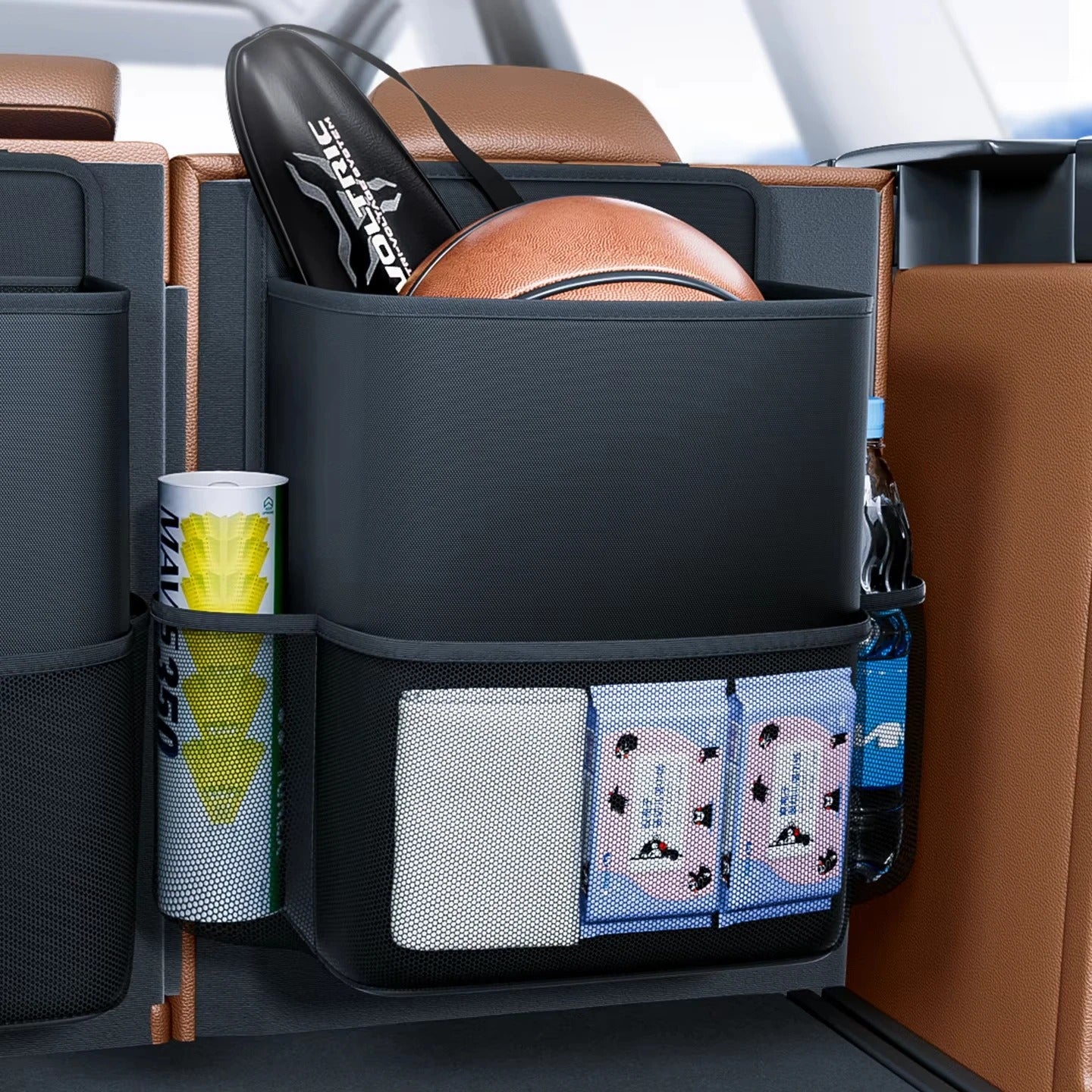 Car Trunk Backrest Organizer – Hanging Storage Bag for SUV and Car Interiors - Delicate Leather