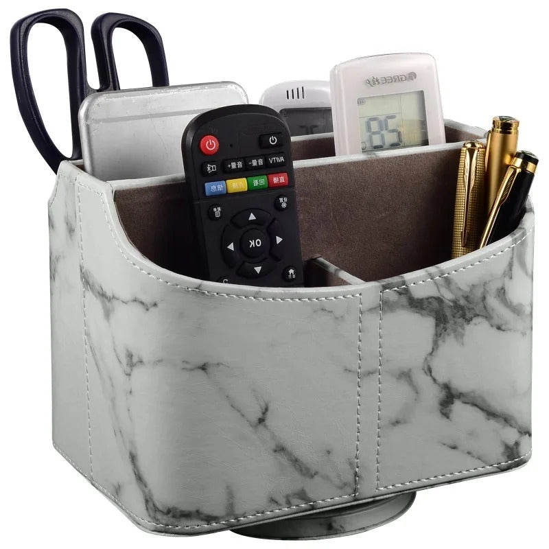 Leather Remote Control Phone and TV Holder Desk Storage Box - Delicate Leather