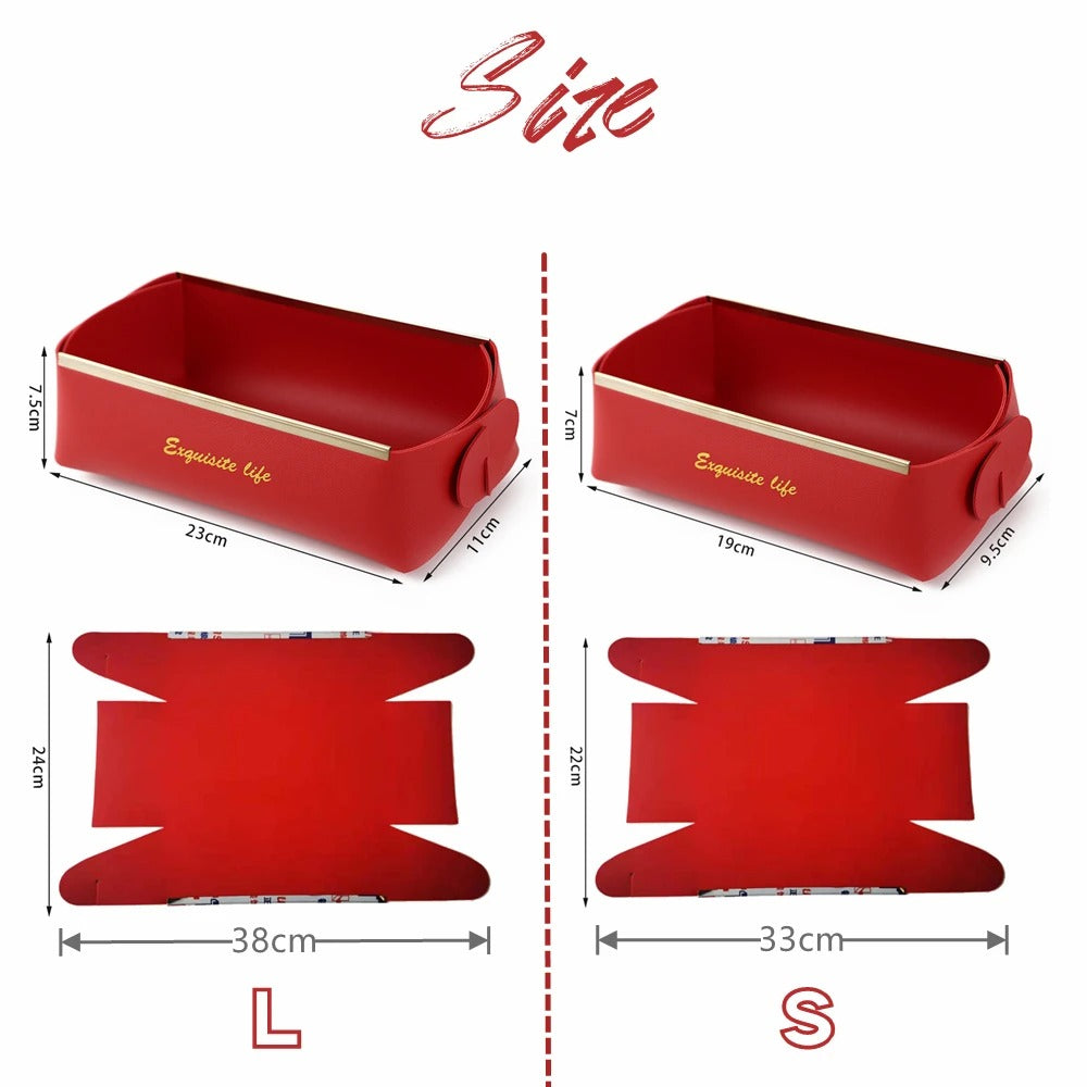 Nordic Leather Desktop Storage Box, PU Foldable Grocery Basket, Household Dice Tray Organizer, Cosmetic Coins Decorative Plate - Delicate Leather