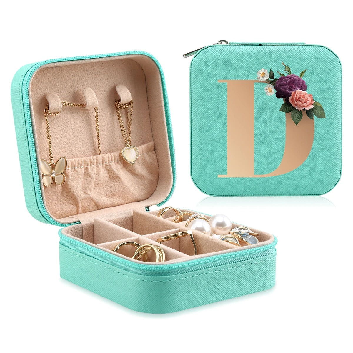 A-Z Letter Portable Mini Jewelry Storage Box - Delicate Leather